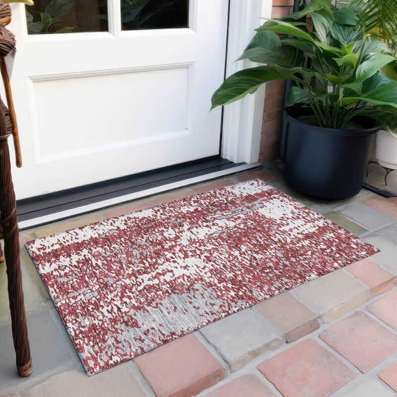Machine Washable Indoor/ Outdoor Modern Abstract Chantille Rug - Garnet - 1'8" x 2'6"