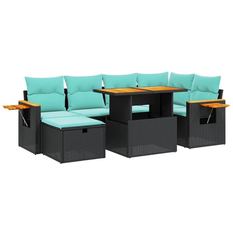 vidaXL Patio Sofa Set with Cushions Outdoor Furniture 7 Piece Poly Rattan - 21.7 x 24.4 x 27.2