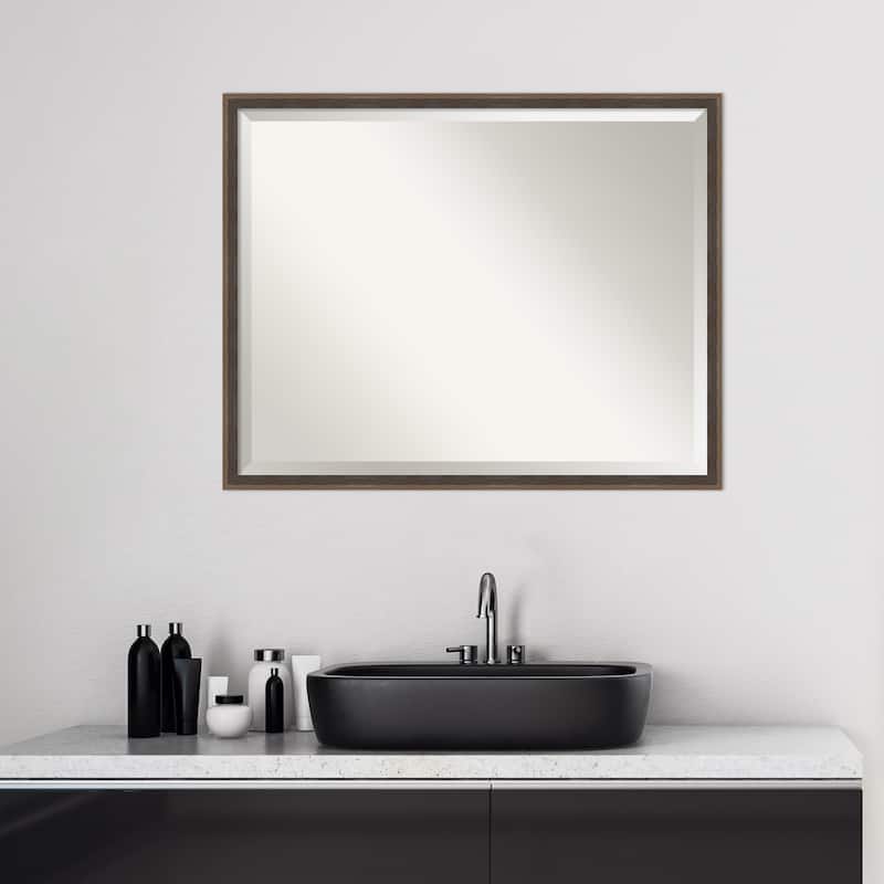 Beveled Wood Bathroom Wall Mirror - Hardwood Wedge Mocha Frame - Hardwood Wedge Mocha