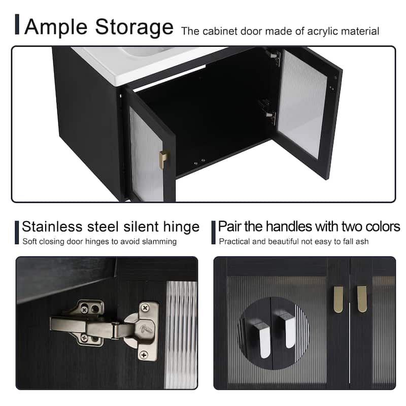 Malwee 28"/32" Floating Bathroom Vanity, Wall Mounted Bathroom Vanity with Ceramic Sink and Soft Close Door