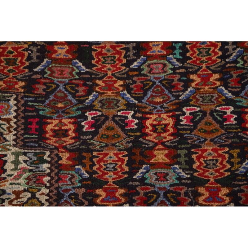 Geometric Kilim Senneh Persian Vintage Area Rug Flatweave Wool Carpet - 5'6" x 8'2"
