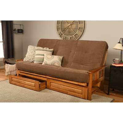 Somette Monterey Queen-size Storage Futon Set in Butternut Finish with Marmont Mattress