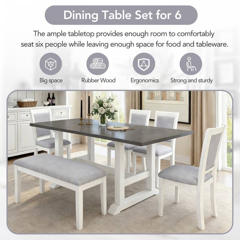 76.9" Extendable Dining Table with 4 Upholstered Chair and 1 Bench