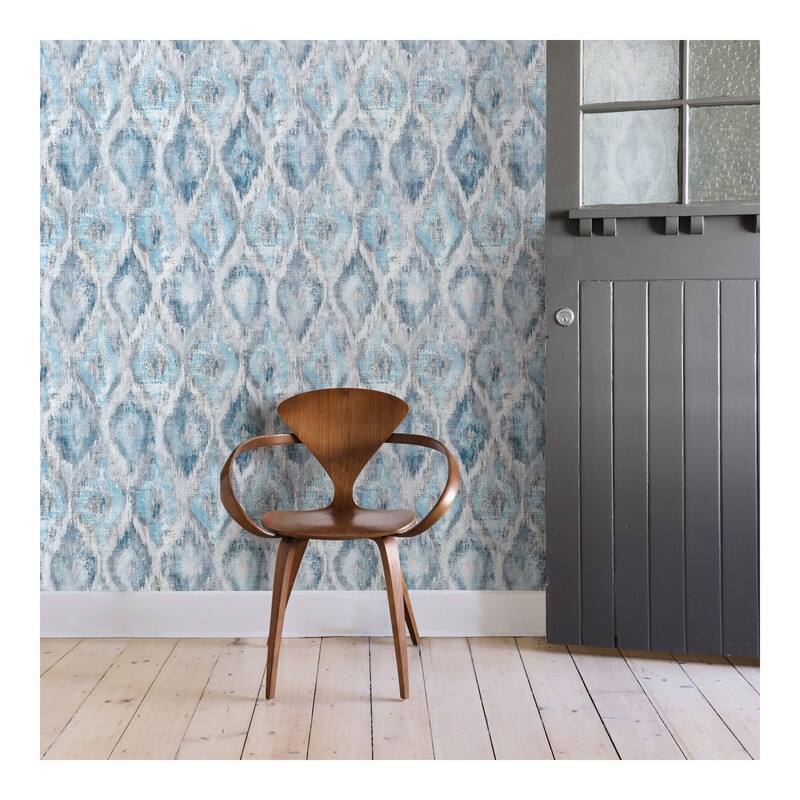 Advantage Gilboa Blue Ikat Wallpaper - 21 x 396 x 0.025