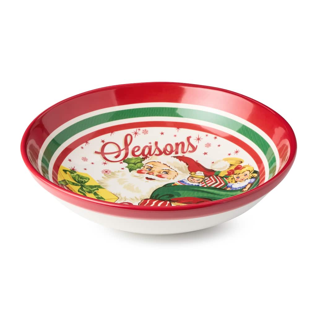 Certifed International Santa's Retro Christmas Serving Bowl 13" x 3" - 13 L x 13 W x 3 H