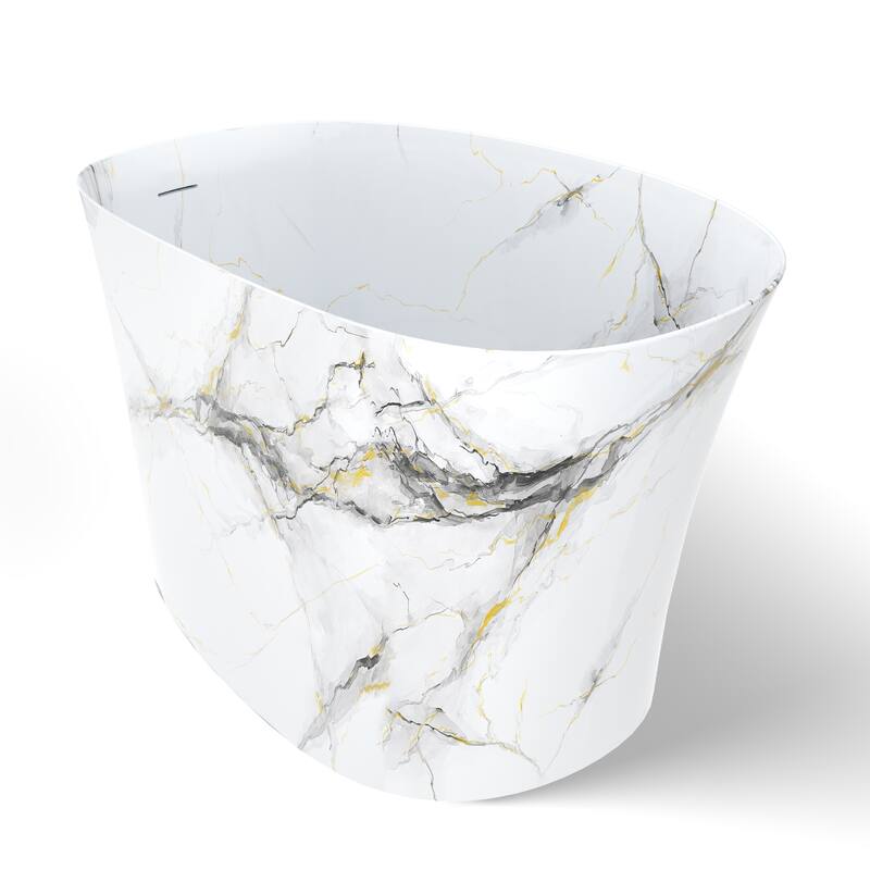51 in. x 28 in. Solid Surface Freestanding Deep Soaking Bathtub with Built-In Seat, Right Drain, Matte White with Marble Pattern