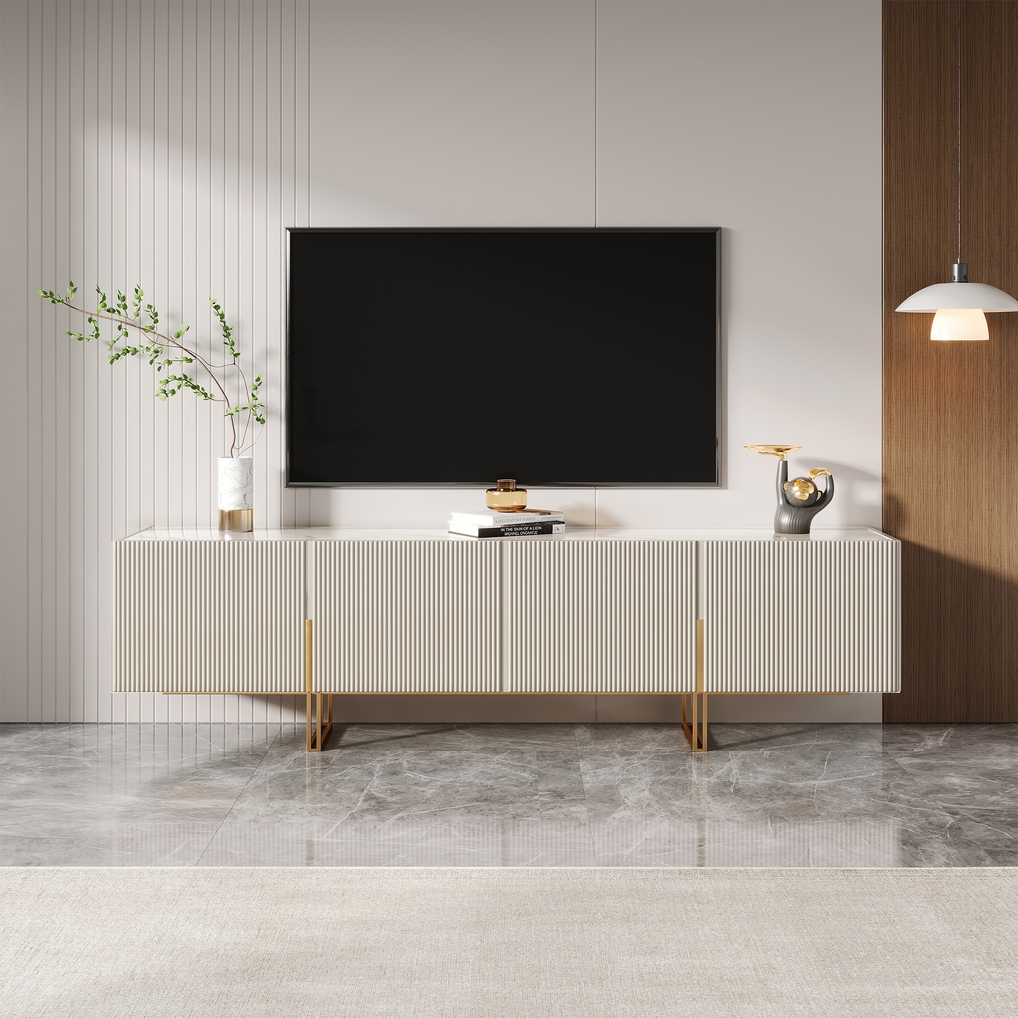 人気商品 with Stand TV Top Stone Beige JASIWAY 4 On - Shelves 6 Doors 液晶テレビ