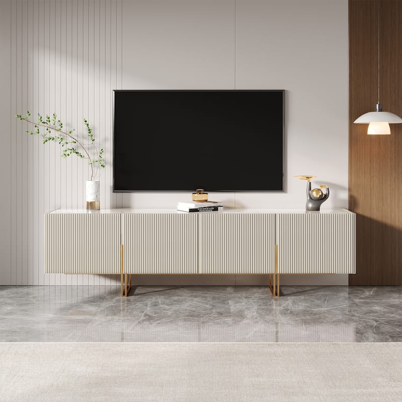 JASIWAY Beige Stone Top TV Stand with 4 Doors 6 Shelves - 78.7" X 15.7" X 23.3" - Beige