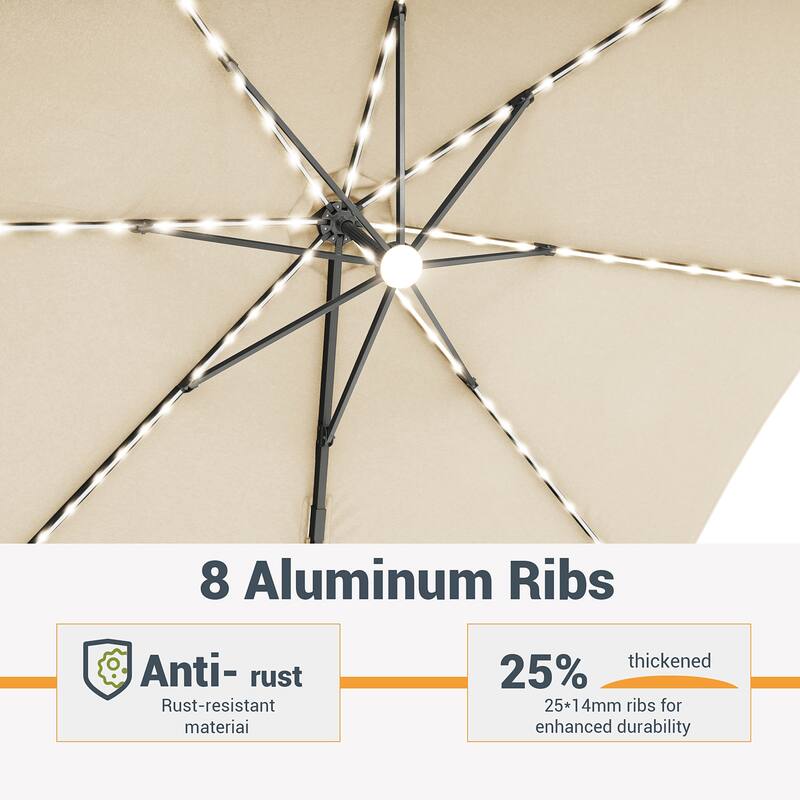 LIVOOSUN 11FT LED Patio Cantilever Umbrella w/Cross Base