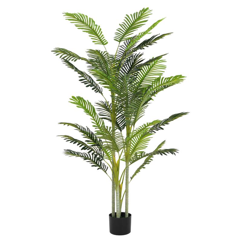 Roomfitters 78.5'' Artificial Palm Tree Set of 2, Tall Faux Indoor Plants with Black Plastic Pots for Home Decor, Green