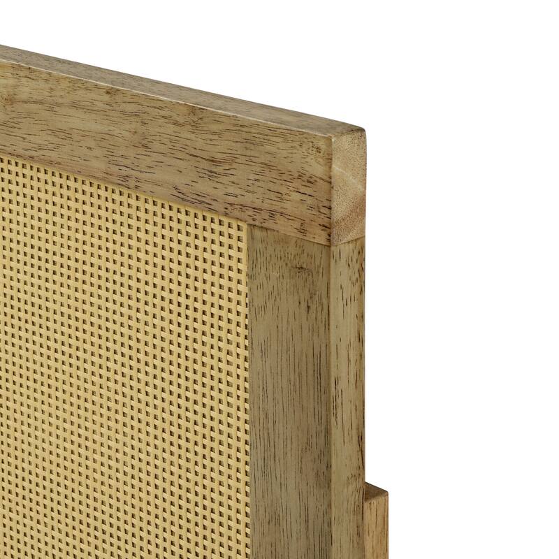 Natural Finish Rubberwood with Rattan Panel Headboard, King or Queen (Headboard Only)