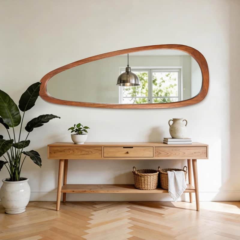 Irregular Mirror Asymmetrical Wood Wall Mirror