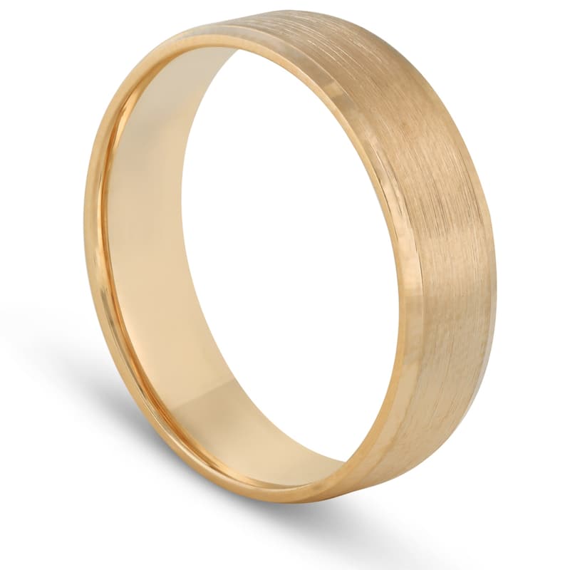 Men's Yellow Gold 6mm Plain Wedding Band with Satin Center and Bright Sides