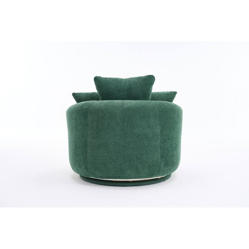 Oversized Swivel Round Barrel Chair, Ergonomic Single Sofa Chair, Upholstered Accent Chair with 3 Removable Pillows