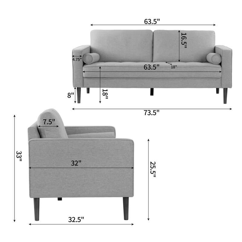 Bisera Beige Twill Tufted Fabric Sofa with Walnut Wood Legs