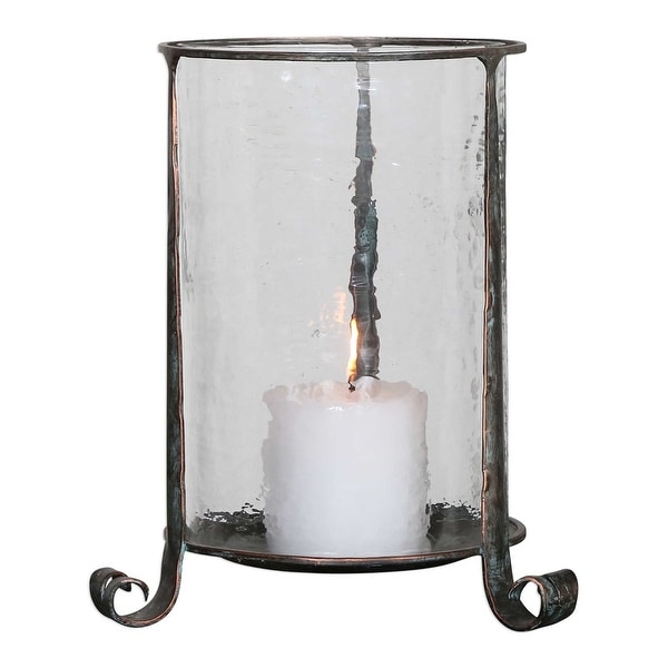 13” Nicia Clear and Bronze Pillar Candle Holder - N/A