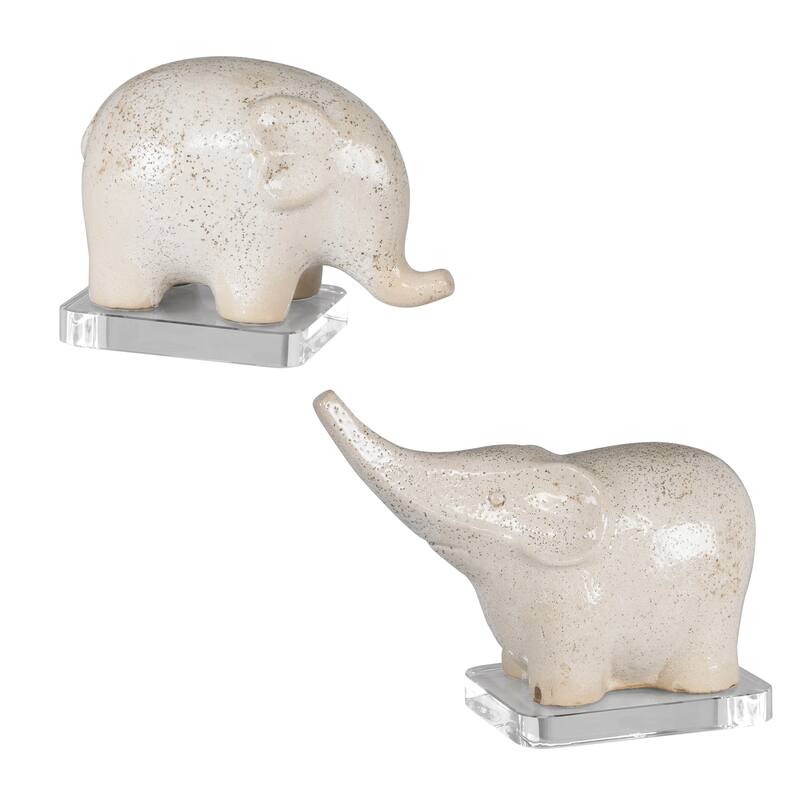 Uttermost Kyan Ceramic Elephant Sculptures (Set of 2) - Large: 11x8x5, Small: 8x6x4