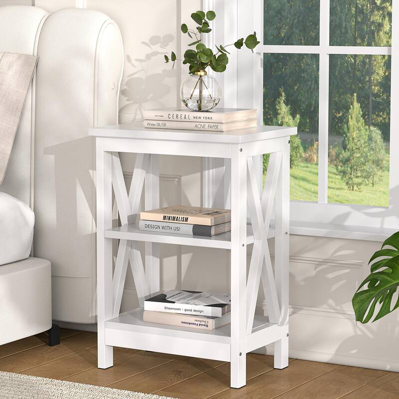 3-tier X-base End Table, Black Nightstands, Brown Nightstands, White Nightstands - 15.7''L x 11.8''W x 24.2''H