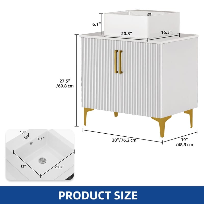 Moasis Single Bathroom Vanity with Ceramic Vessel Sink - 30 Inch - White