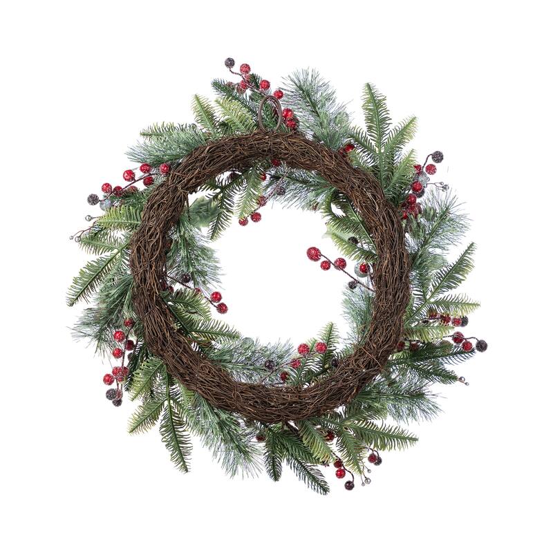Glitzhome Christmas Red Pomegranate Berry & Holy Leaf Wreath or Teardrop
