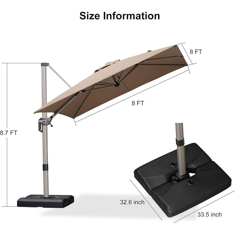 PURPLE LEAF Elegant Champagne-Gold Patio Cantilever Umbrella Adjustable Offset Umbrella With Base