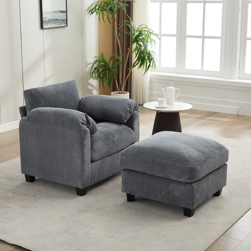 Corduroy Single Sofa Chiar with A Removable Ottoman