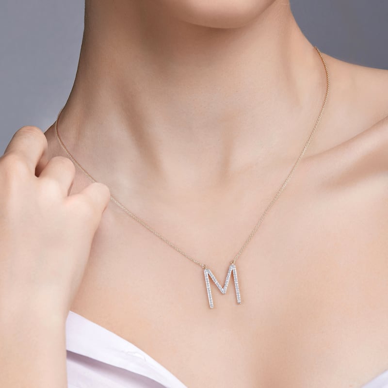 1/20ct TDW Diamond Classic Initial Pendant Necklace in Silver for Women