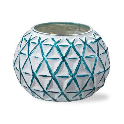 Alina Coastal Turquoise White Tealight Candle Holder for Tabletop Mantel Wedding Decorations, 3.9 inch - Blue