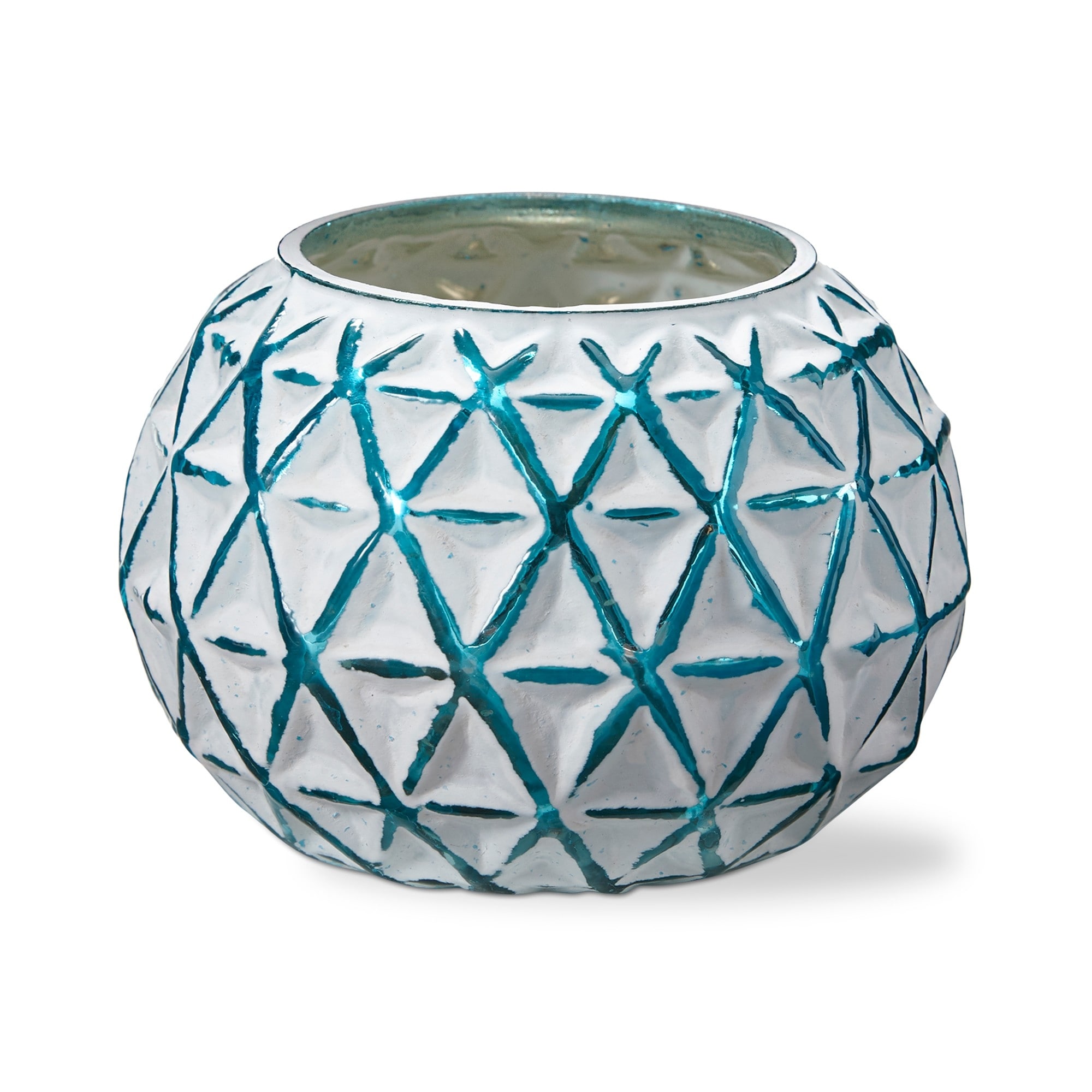 Alina Coastal Turquoise White Tealight Candle Holder for Tabletop Mantel Wedding Decorations, 3.9 inch