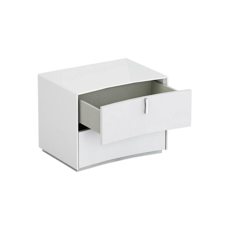 White Wood Modern 2-Drawer Nightstand with Grey Legs and Metal Handles