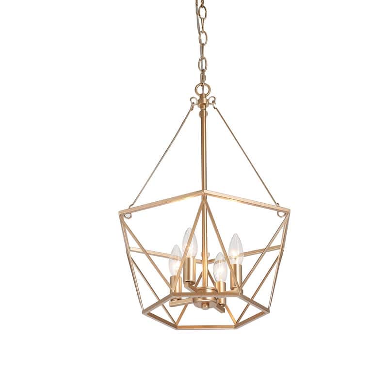 Zeci Modern Farmhouse 4-light Gold Lantern Chandelier Cage Ceiling Lights for Dining Room Foyer Entryway - D15.5'' X H81.5