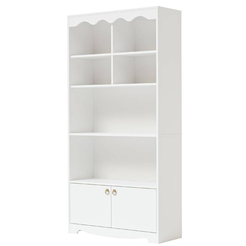 5 Tier Bookcase with 6 Open Display Shelves - White