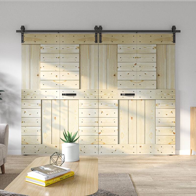 Coast Sequoia 30in./36in./48in./60in./72in. x 84in. Embossing Pine Wood Bi-Fold Barn Door With Sliding Hardware Kit