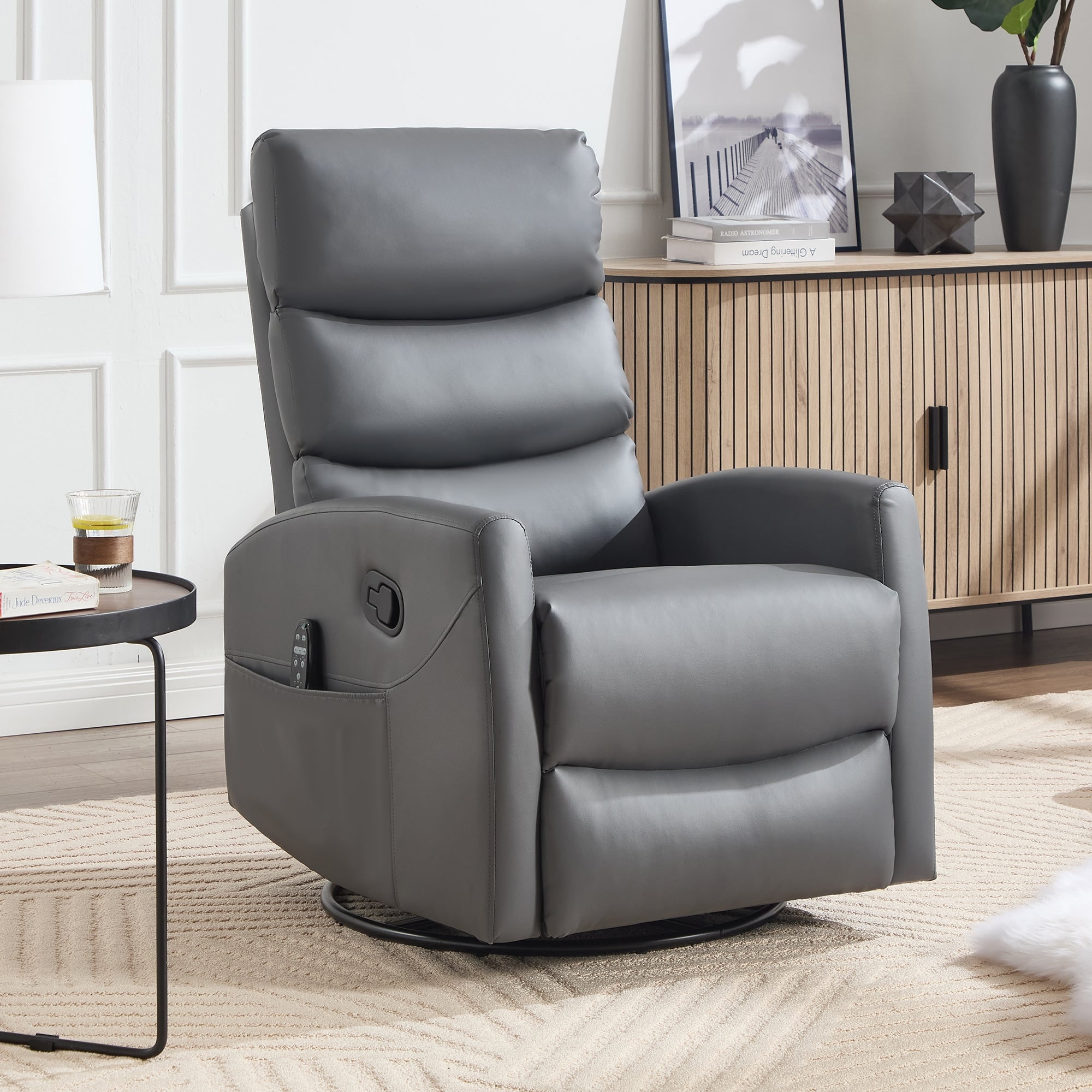 Manual Recliner Chair Heat Massage with Rocker and Swivel in Fabric