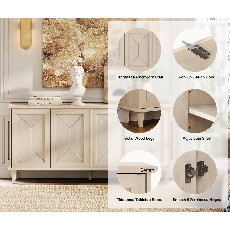 Large Buffet Cabinet with Handcrafted Pop-Up Doors for Dining Room