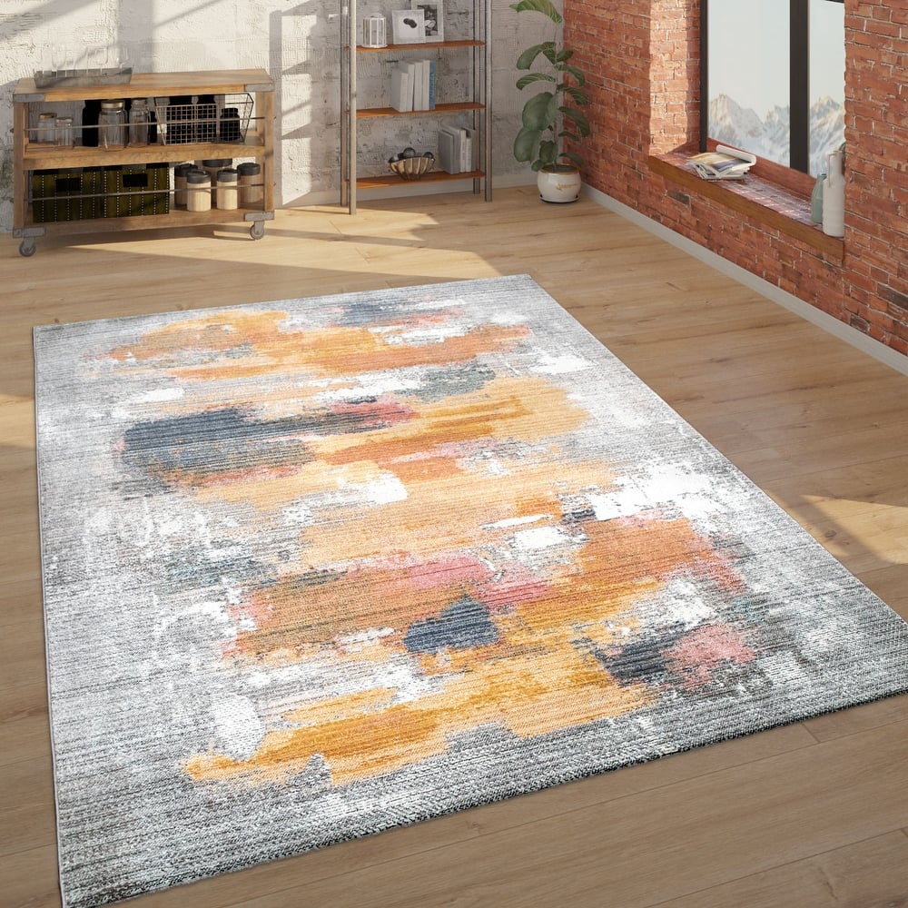 Grey Yellow Rug For Living Rooms, Abstract Look, 3D Effect, Colorful