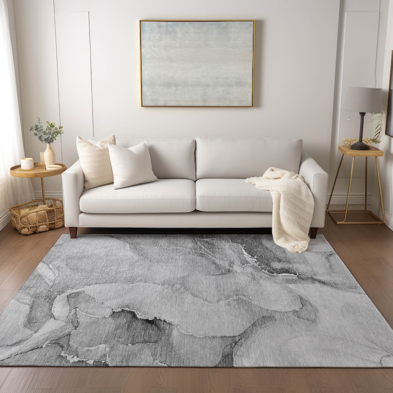 Machine Washable Indoor/ Outdoor Abstract Chantille Rug - Gray - 2'6" x 3'10"
