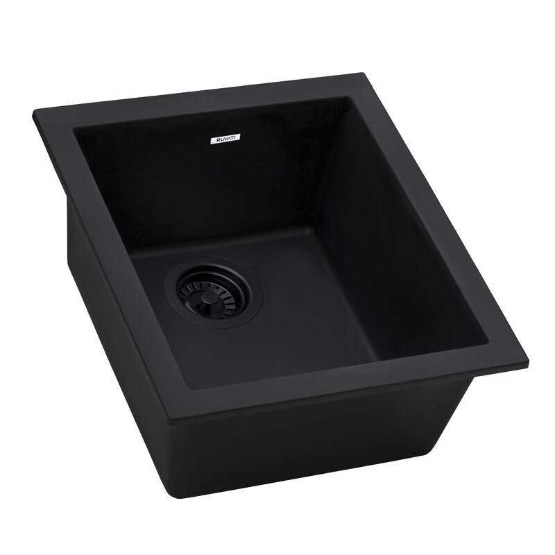 Ruvati 15 x 17 inch Granite Composite Undermount Bar Prep Sink - Midnight Black - RVG2016BK