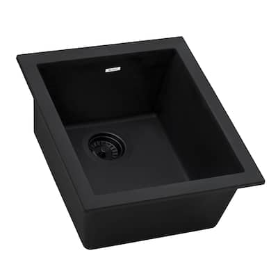 Ruvati 15 x 17 inch Granite Composite Undermount Bar Prep Sink - Midnight Black - RVG2016BK