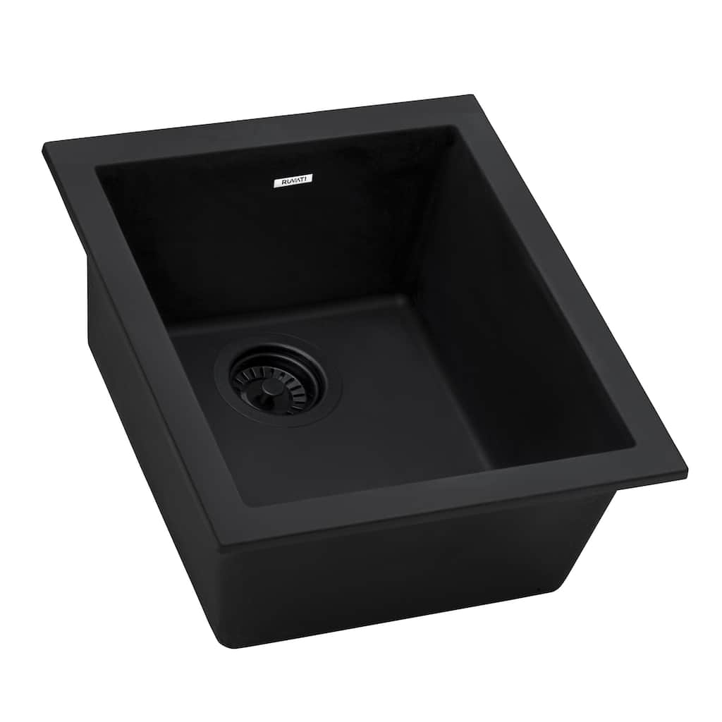 Ruvati 15 x 17 inch Granite Composite Undermount Bar Prep Sink - Midnight Black - RVG2016BK
