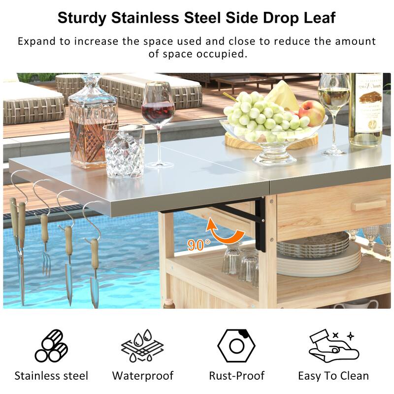 40.5" Outdoor Grill Cart With Stainless Steel Top(no include stool)