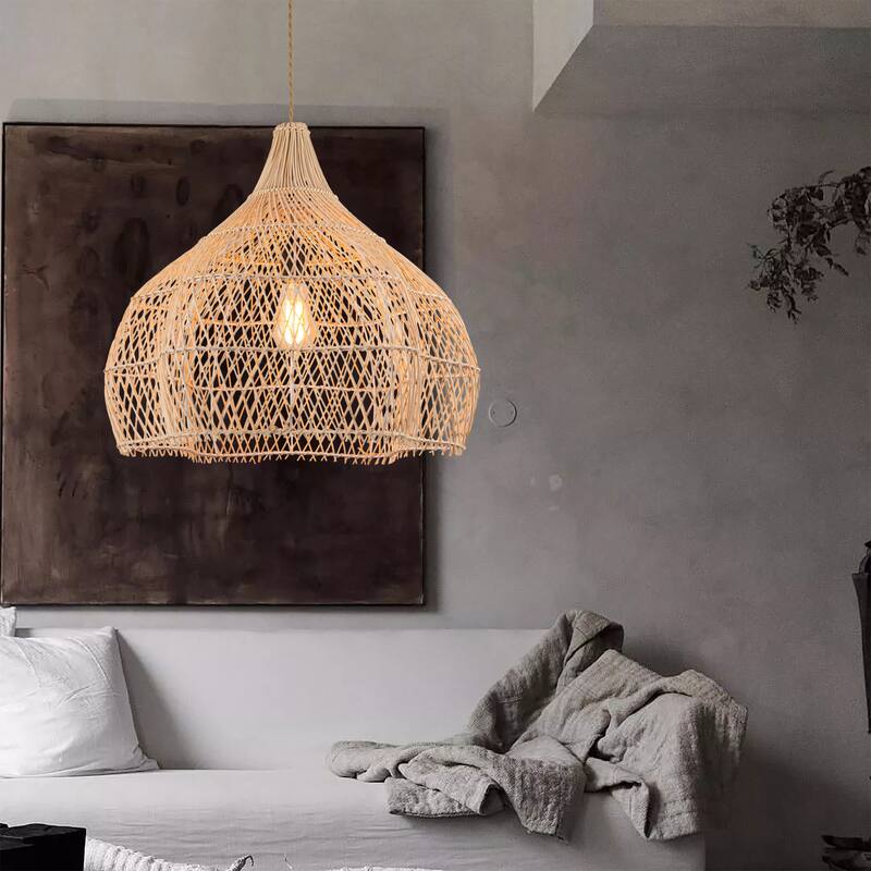 Serenity Large Rattan Pendant Light Coastal Interior Ceiling Hanging Light - 23.6