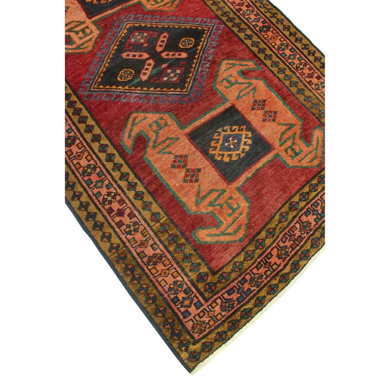 Fine Vintage Distressed Balthild Red/Charcoal Runner - 3'10" x 12'3"