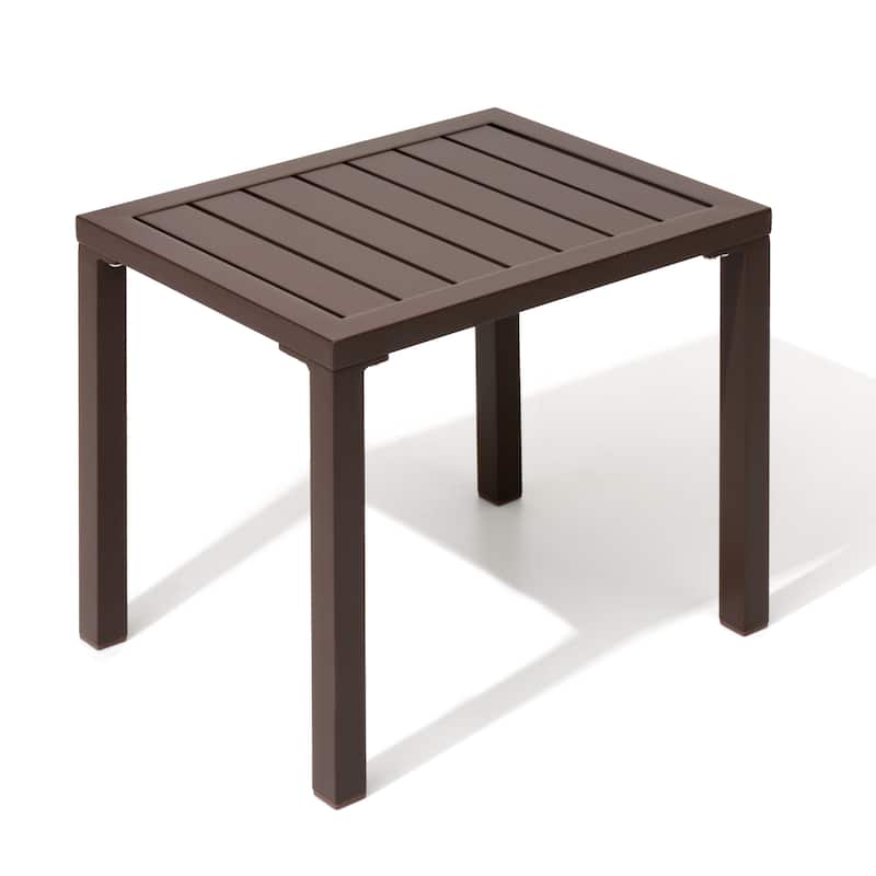 Outdoor Side Table Aluminum Rectangular End Table Small Patio Table - 18.00" L x 13.70" W x 15.70" H - 1-piece, Brown
