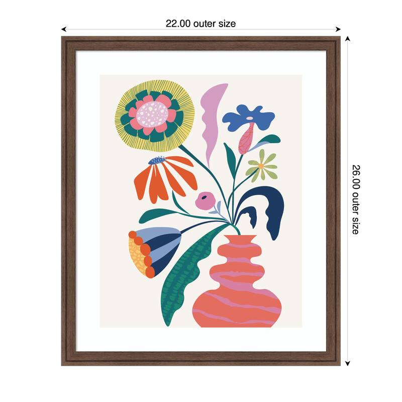 Kate and Laurel Framed Art Retro Whimsical Floral vase by Rachel Lee