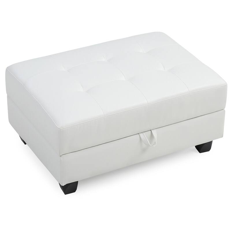 Leather Cover Ottoman with Hardwood Frame