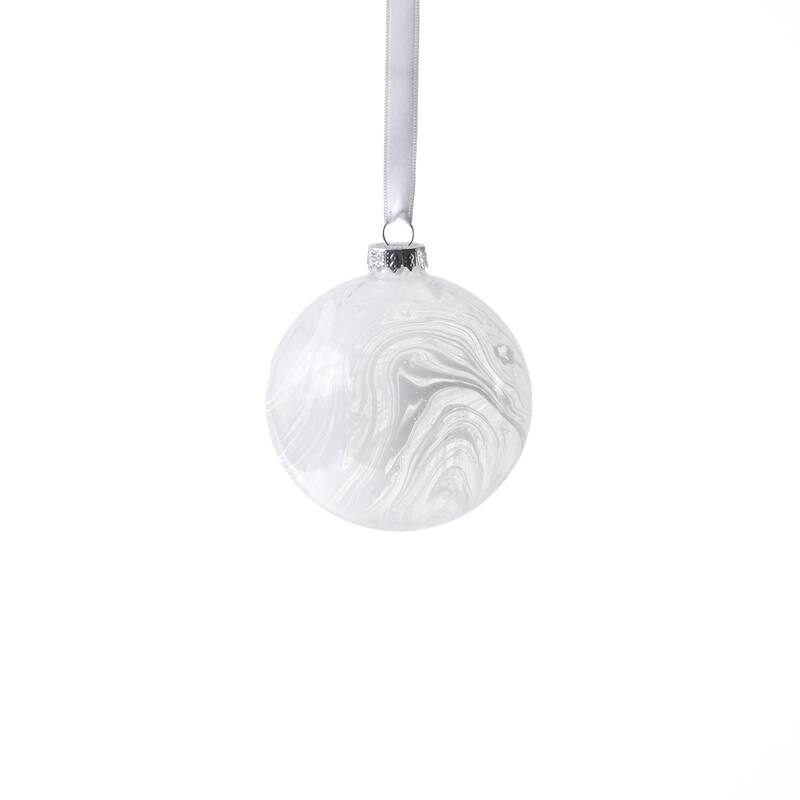 White Watercolor Glass Ball Christmas Ornaments, Set of 6, 3.25"