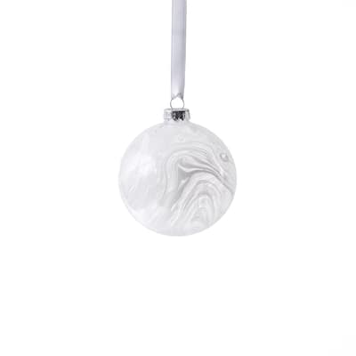 White Watercolor Glass Ball Christmas Ornaments, Set of 6, 3.25"