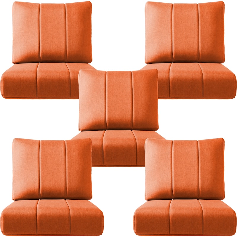 Ivora 24" W x 24" D x 6" T Water & Fade Resistant Outdoor Lounge Chair Replacement Cushion Set - 5 Sets - Orange