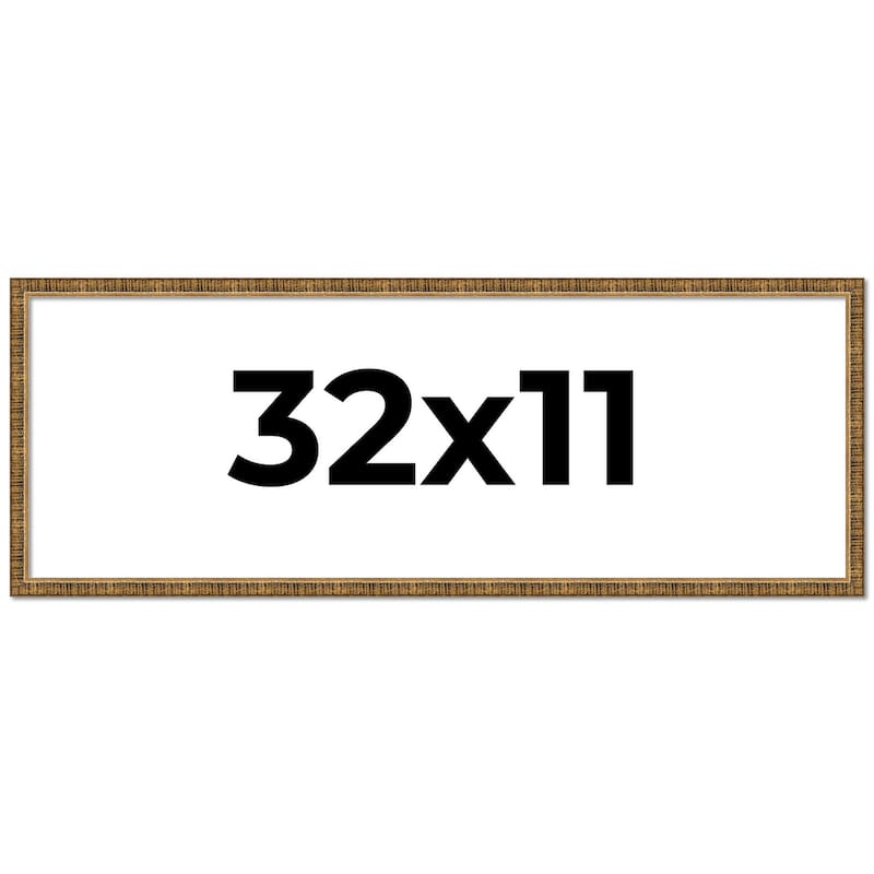 32x11 Frame Black Real Wood Picture Frame Kingsley Gold Distressed Photo Frame with UV Acrylic Foam Board Backing &